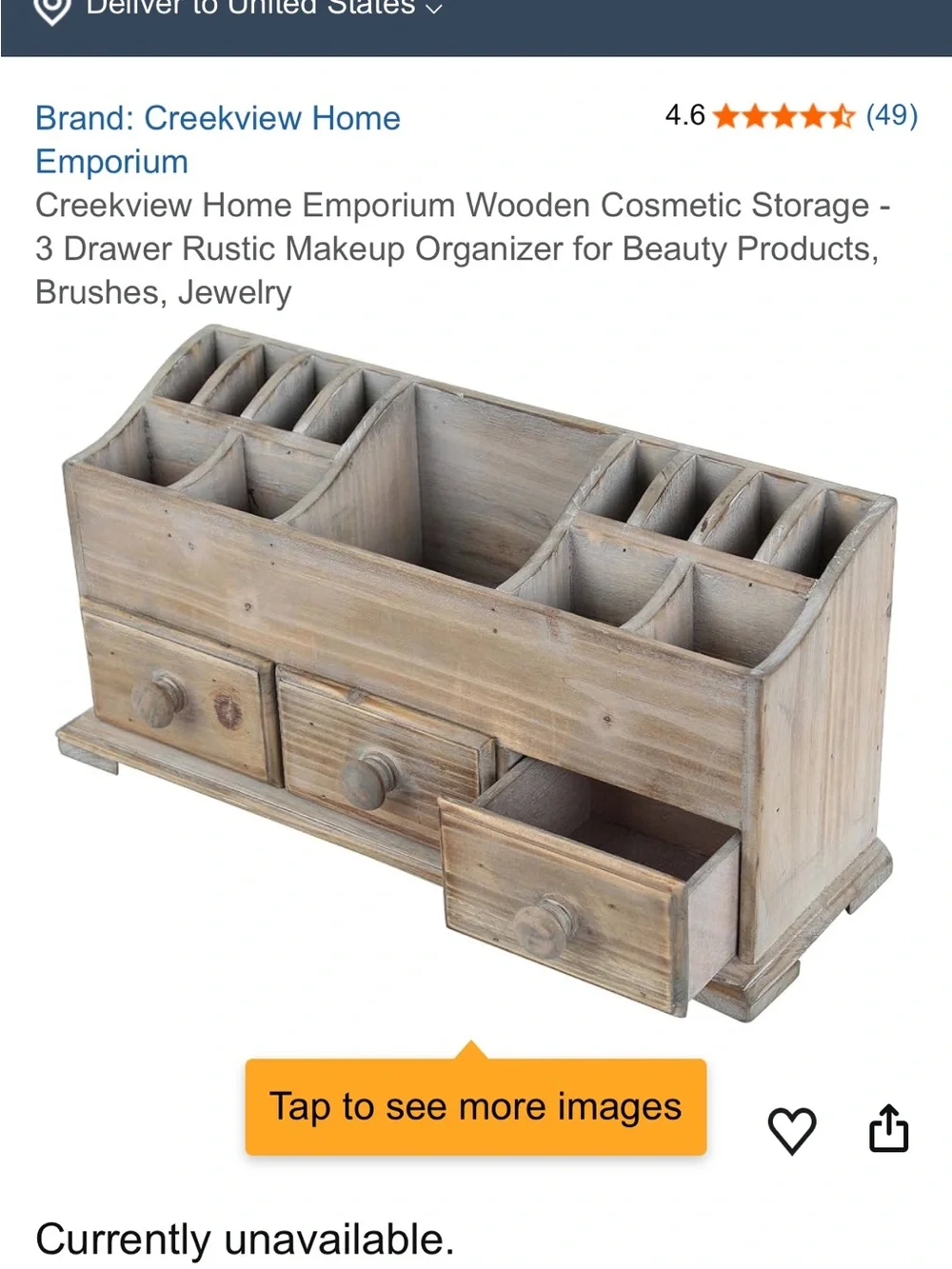 Rustic Wooden Makeup Organizer - Weathered Brown